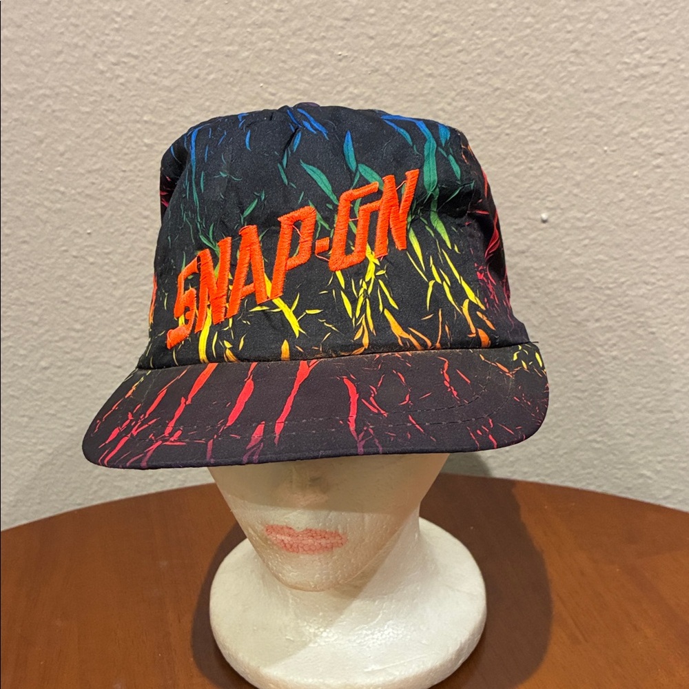 Vintage Snap-On Black Hat with Multicolor Design